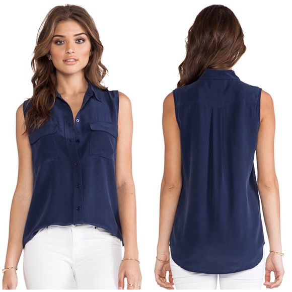 Equipment Tops - Equipment 100% silk sleeveless slim signature top